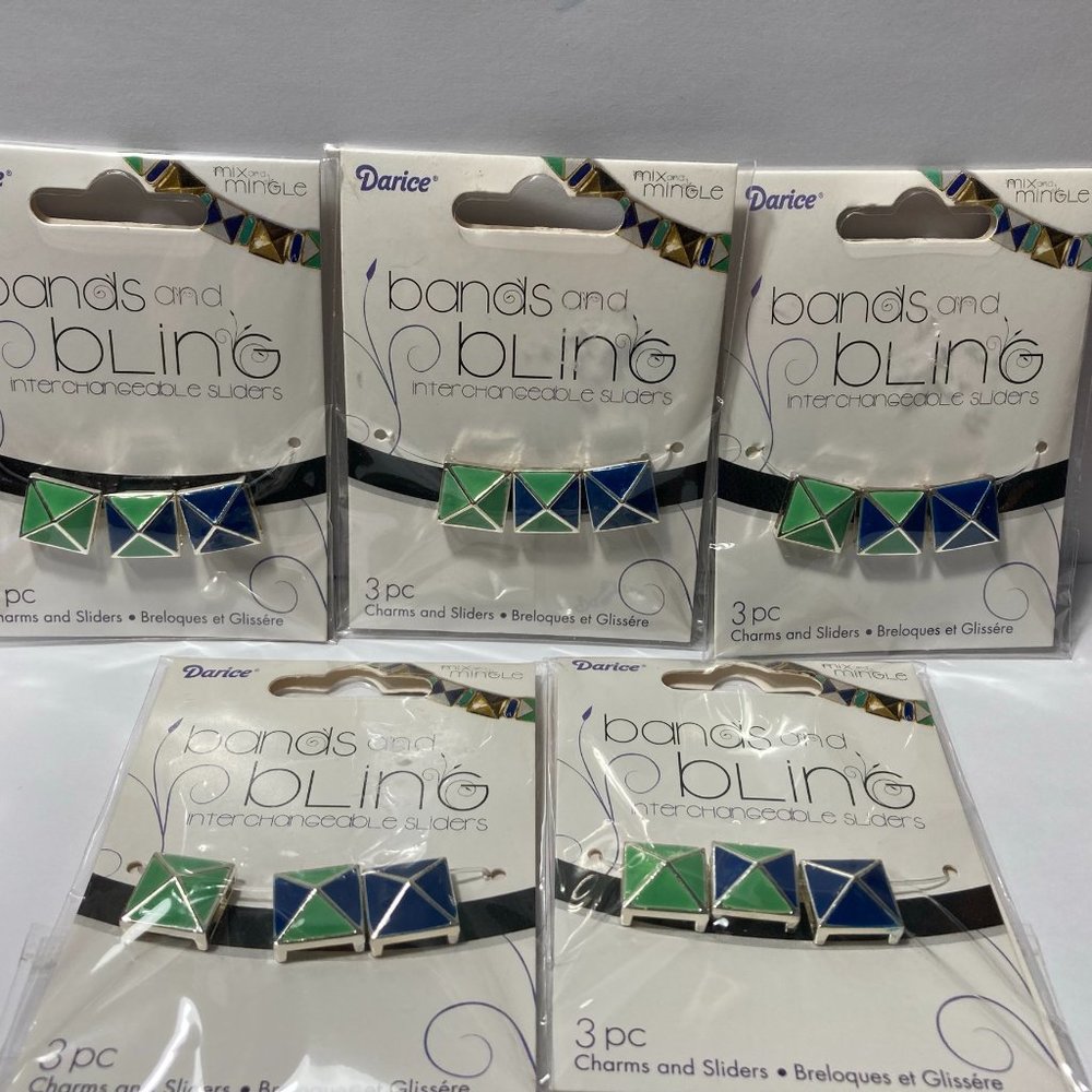 5 Jewelry Making Slider Beads Charms Blue Pyramid